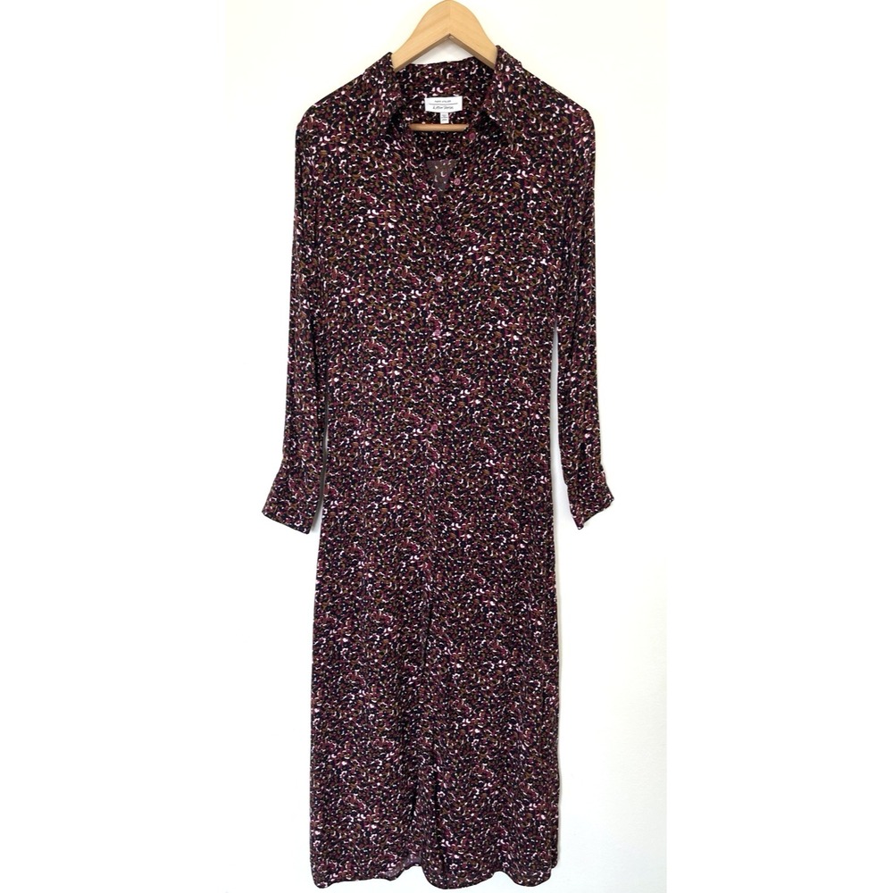 & Other Stories Paris Atelier‎ Dark Floral Midi Shirt Dress Sz 2 Cottage Prairie